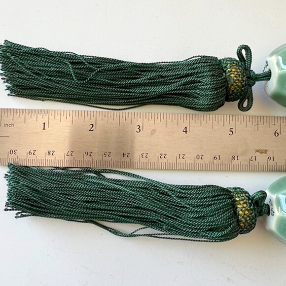Large Porcelain Soft Green Bead Tiebacks  (Pair) - Picture 2 of 4